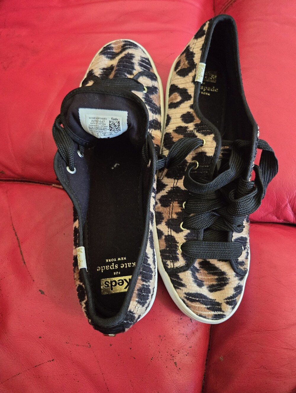 kate spade Leopard Print Canvas Sneakers in Black and Tan